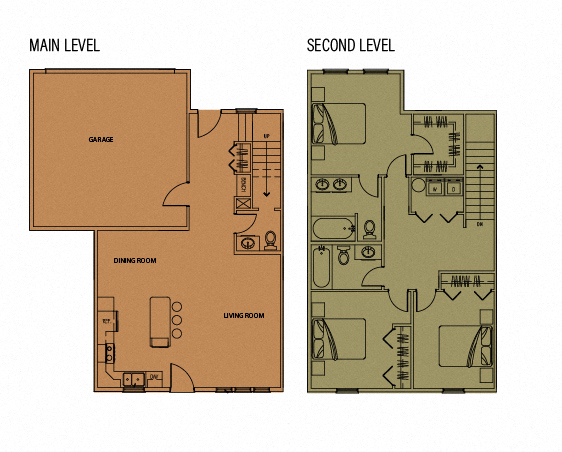 Floor plan for 3 beds, 2.5 baths, 1524 sqft
